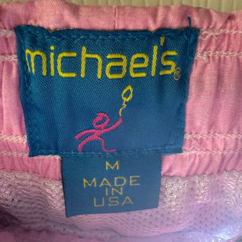 Michaels Mens Swim Trunks Shorts Seahorse Coral Print‎ Blue Pink Size M USA
